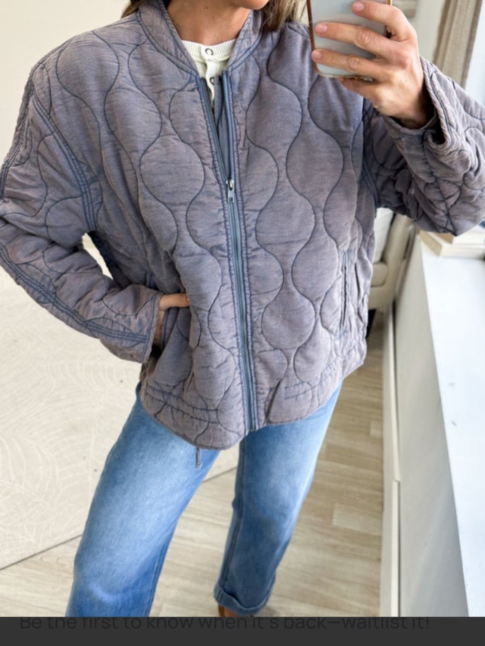 NWT Easel Quilted Bomber Jacket in Dusty Blue - size small